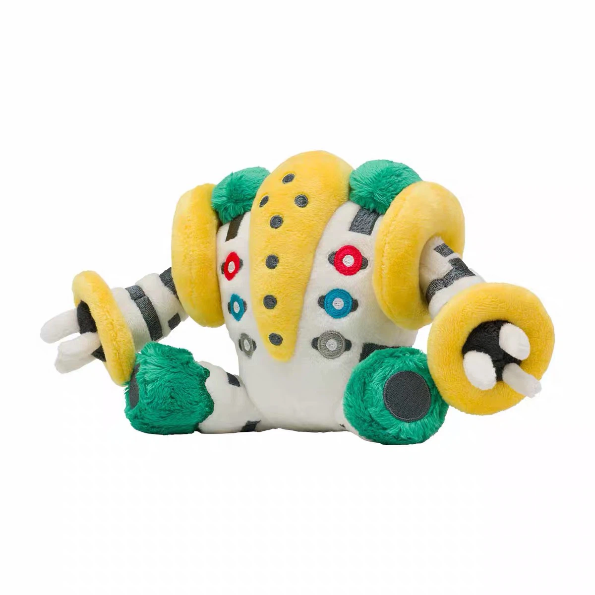 Multicolor Robot‑Style Creature Plush Toy, White Yellow Green Stuffed Animal Doll, Detailed Embroidered Collectible Plush for Display and Fan Gift