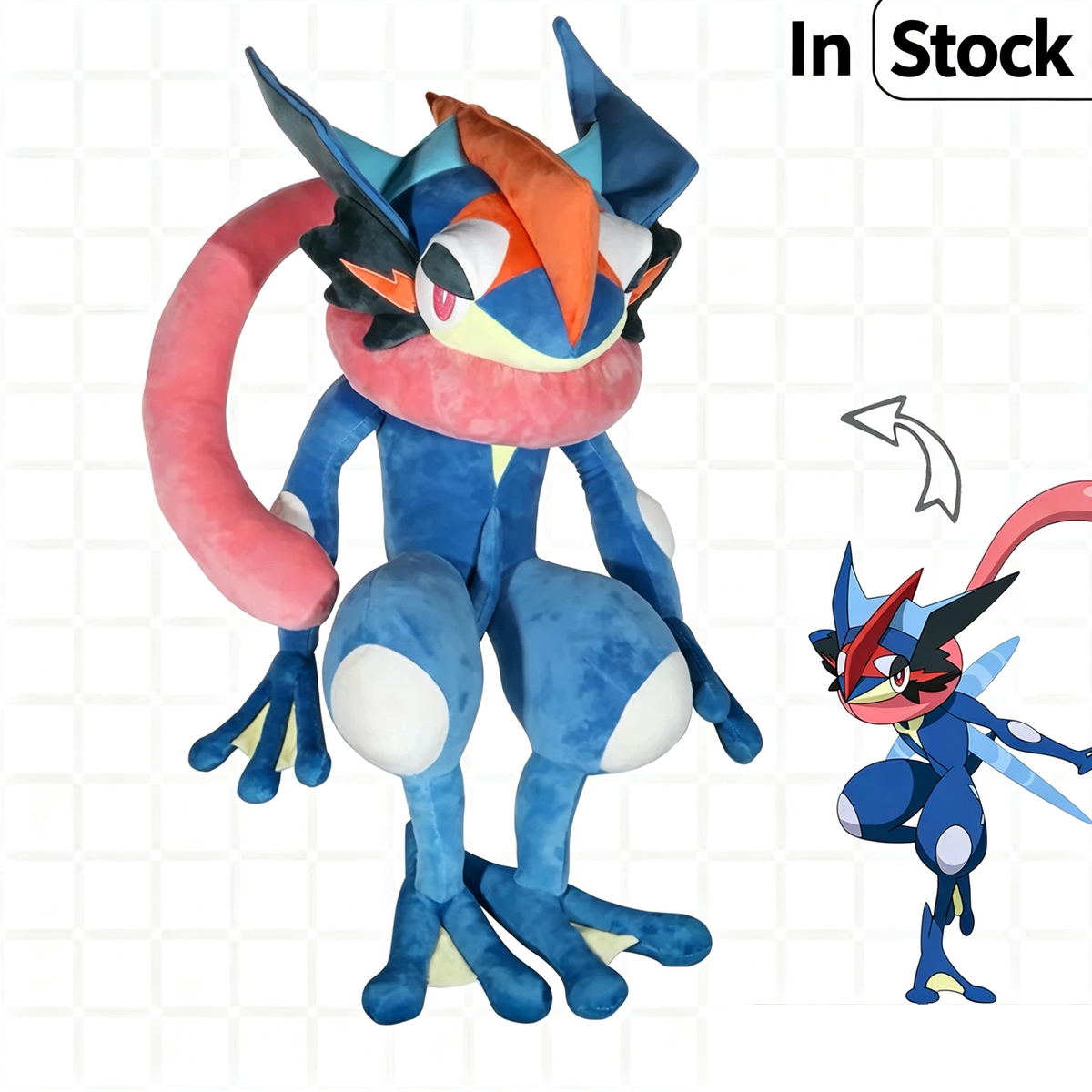Ash‑Greninja Plush Doll, Large Size Stuffed Animal, Anime Character Collectible Plush Toy for Gift & Home Decoration