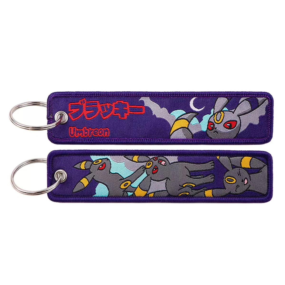 Umbreon Pokémon Embroidered Key Tag, Double‑Sided Woven Keychain Jet Tag with Metal Key Ring ****