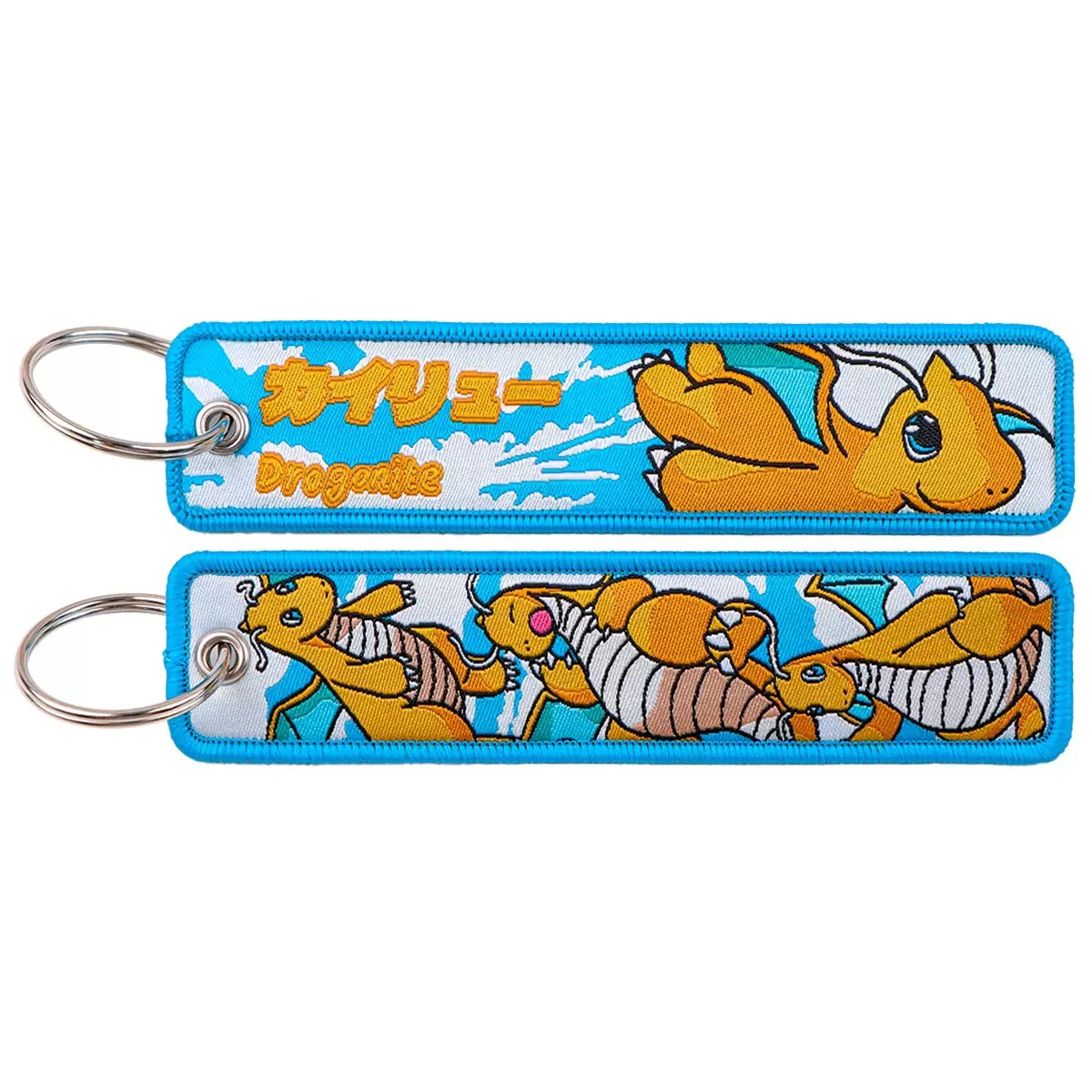 Dragonite Pokémon Embroidered Key Tag, Double‑Sided Woven Keychain Jet Tag with Metal Key Ring ****