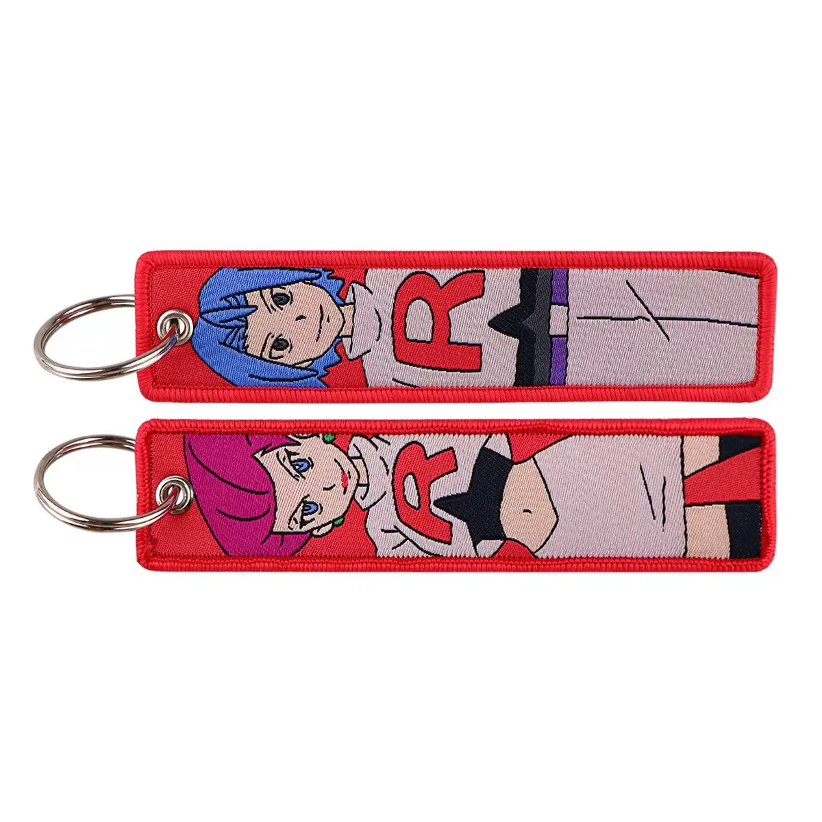 Team Rocket Pokémon Embroidered Key Tag, Double‑Sided Woven Jet Tag Keychain with Metal Ring ****