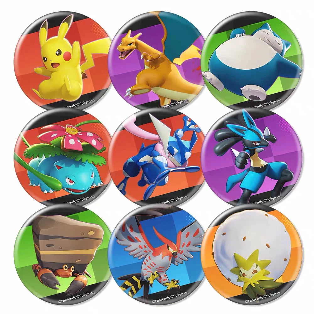 Pokemon Badge Button Magnets, 9‑Pack, Pikachu Eevee Gengar, Anime Collectible Refrigerator Magnets, Cartoon Decor Accessories