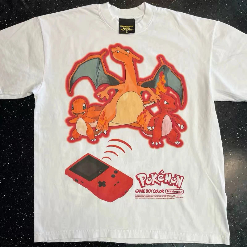 Vintage Fire Creature Evolution Game Boy Graphic T‑Shirt, Retro Anime Unisex Oversized Tee