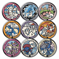 Pokemon Badge Button Magnets, 9‑Pack, Pikachu Eevee Gengar, Anime Collectible Refrigerator Magnets, Cartoon Decor Accessories