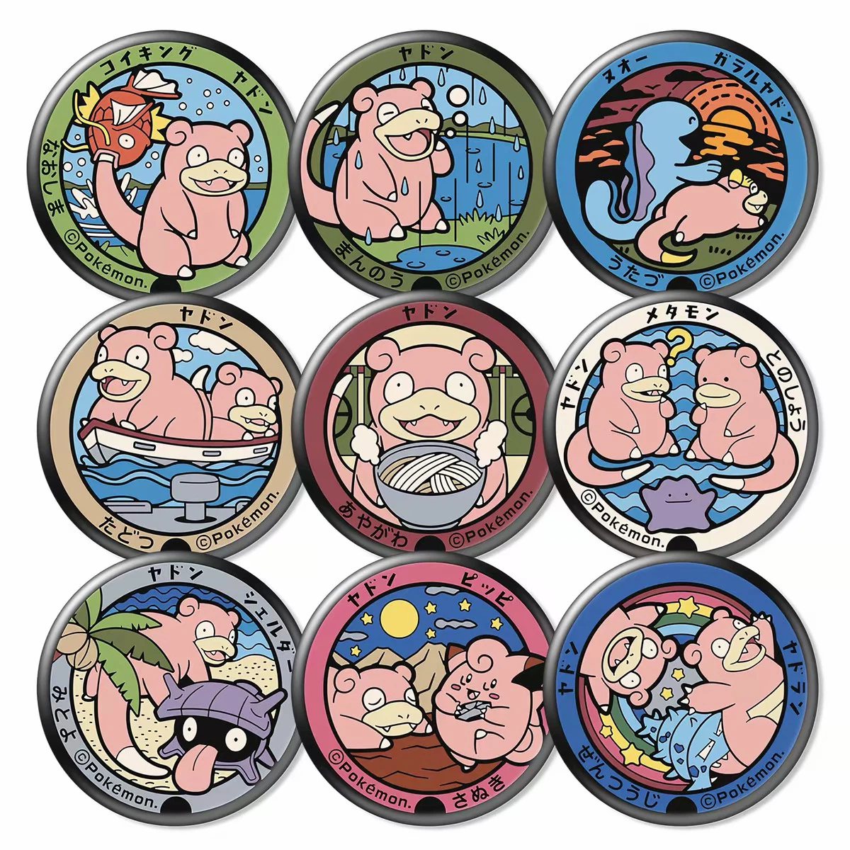 Pokemon Badge Button Magnets, 9‑Pack, Pikachu Eevee Gengar, Anime Collectible Refrigerator Magnets, Cartoon Decor Accessories