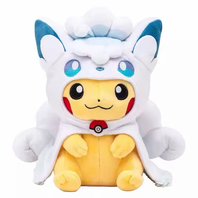 Cute Cosplay Pikachu Plush Toy, Soft Stuffed Animal Doll with White Ice‑Fox Cape Outfit, Collectible Anime Plush for Home Decor & Gift