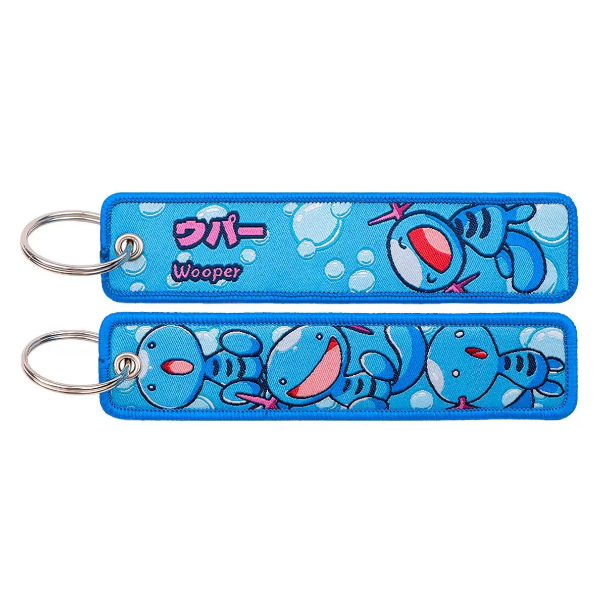 Wooper Pokémon Embroidered Key Tag, Double‑Sided Woven Keychain Jet Tag with Metal Key Ring ****