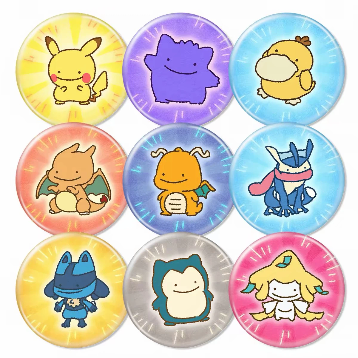 Pokemon Badge Button Magnets, 9‑Pack, Pikachu Eevee Gengar, Anime Collectible Refrigerator Magnets, Cartoon Decor Accessories