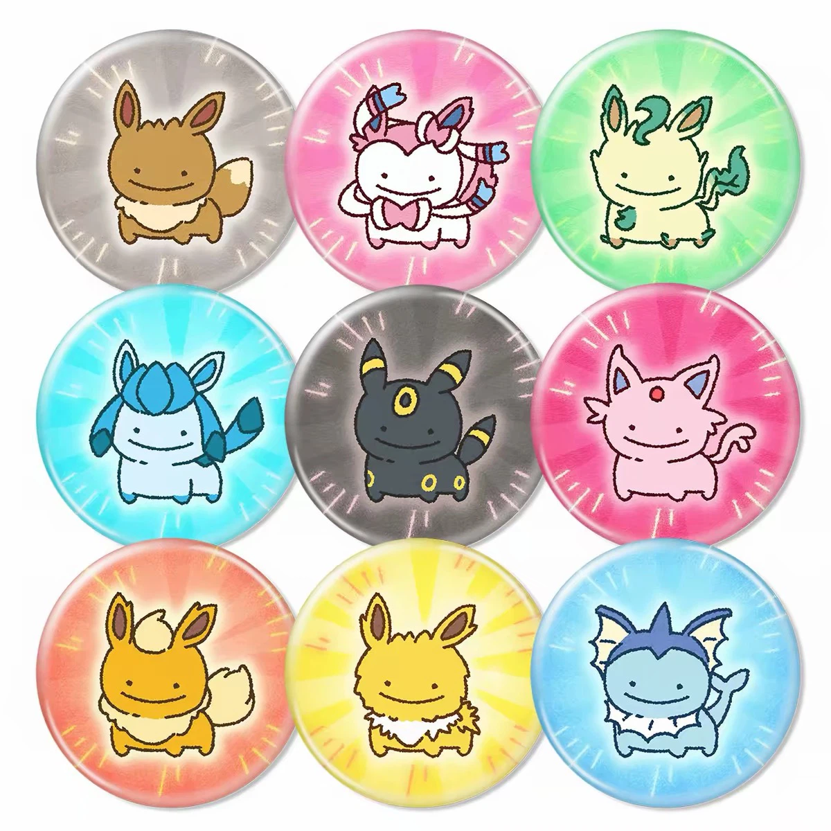 Pokemon Badge Button Magnets, 9‑Pack, Pikachu Eevee Gengar, Anime Collectible Refrigerator Magnets, Cartoon Decor Accessories