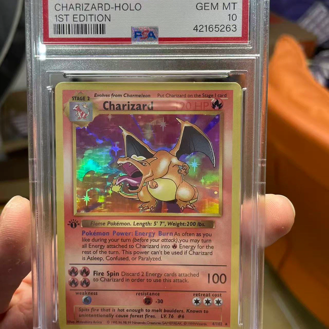 1999 Pokemon Base Set 1st Edition Charizard Holo PSA 10 Gem Mint #4/102 Vintage Holo Collectible TCG Card
