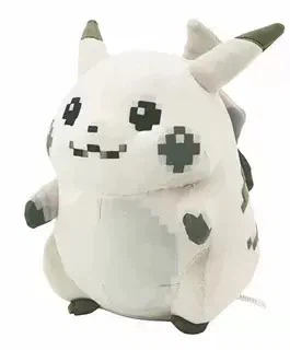 White Pixel‑Pattern Monster Plush Toy, Cute Sitting Stuffed Doll with Pixel Embroidered Face, Soft Collectible Anime Plush, Size 25 cm for Display & Fan Gift