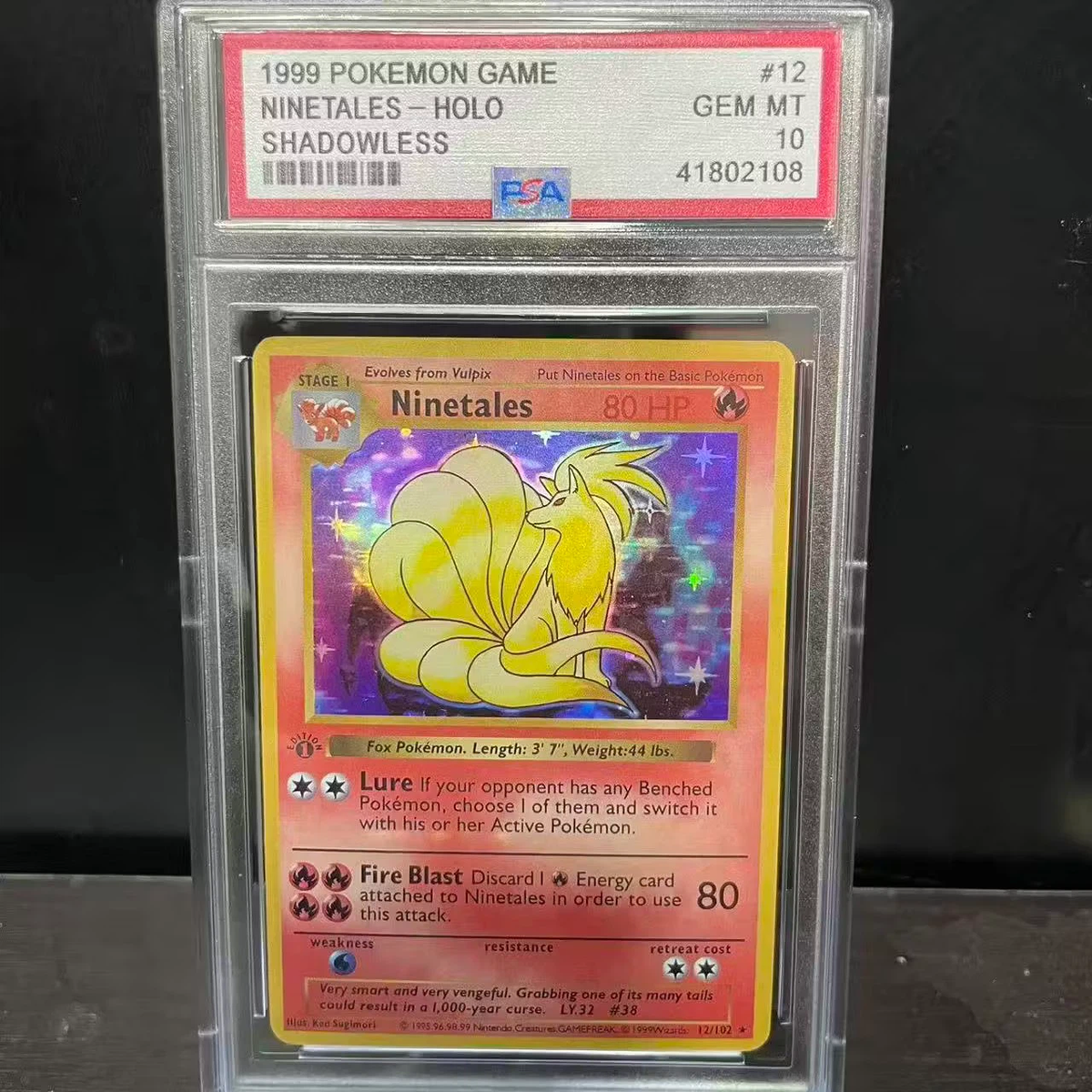 1999 Pokemon Base Set Shadowless Ninetales‑Holo #12/102 PSA 10 Gem Mint Vintage Holo Card