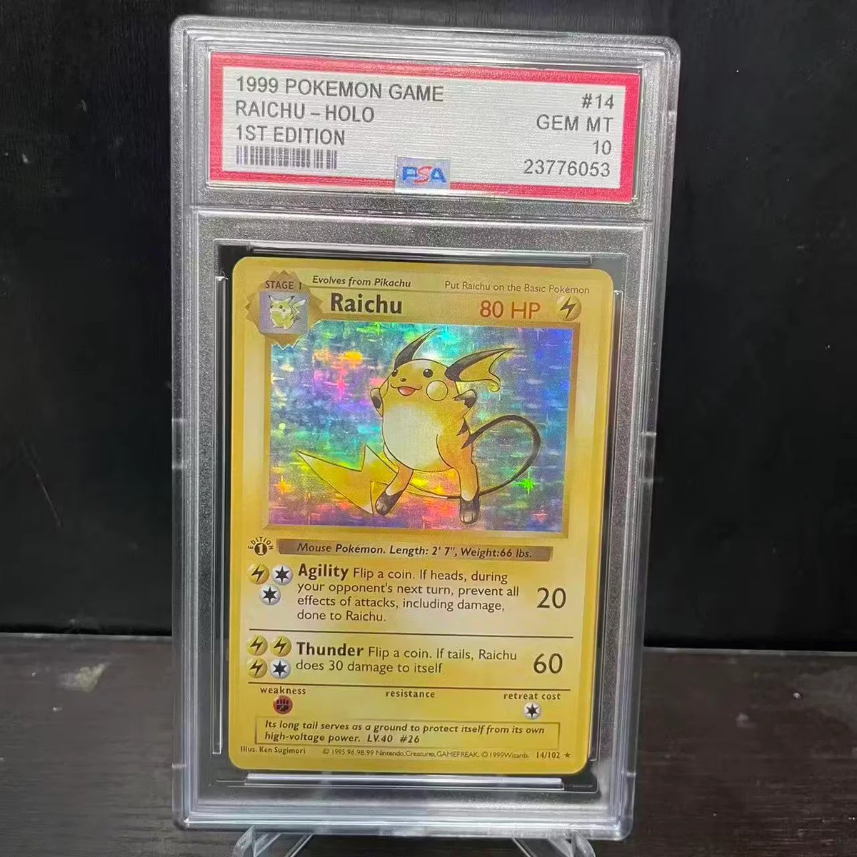 1999 Pokemon Base Set 1st Edition Raichu‑Holo #14/102 PSA 10 Gem Mint Vintage Holo Card