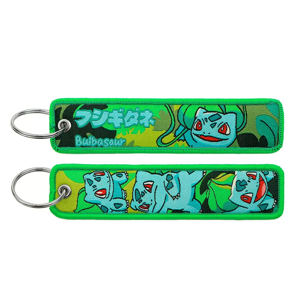 Bulbasaur Pokémon Embroidered Key Tag, Double‑Sided Woven Keychain Lanyard, Metal Key Ring, Anime Backpack Jet Tag Ornament for Collectors ****