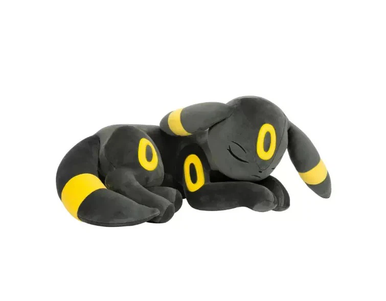 Sleeping Black Furry Creature Plush Doll, Lying‑Down Stuffed Toy with Bright Yellow Circular Markings on Body, Ears and Tail, Soft Huggable Collectible Plush