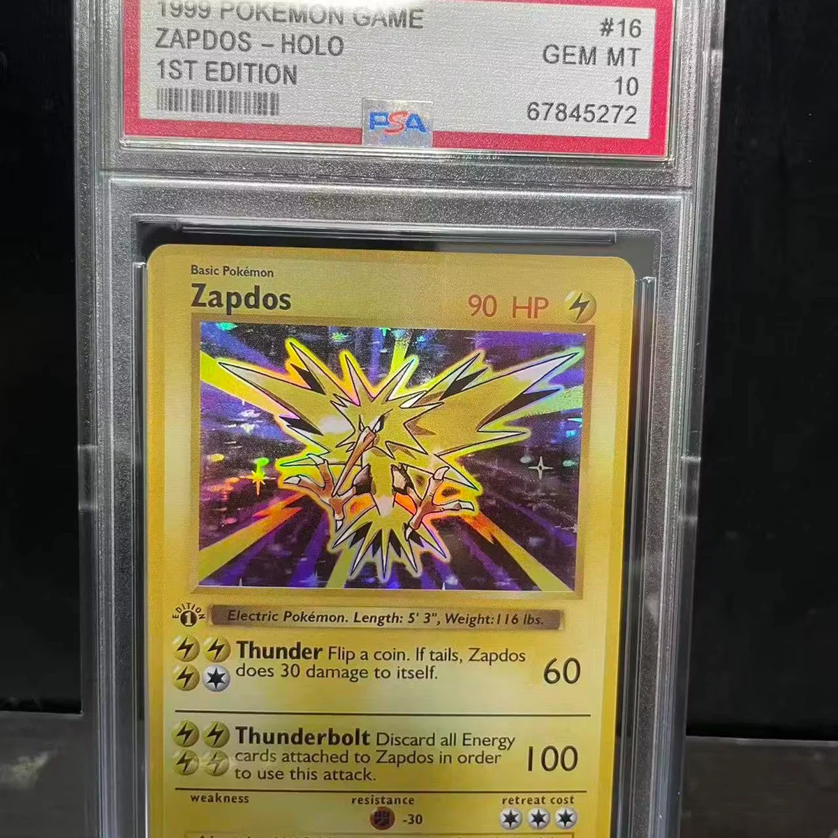 1999 Pokemon Base Set 1st Edition Zapdos‑Holo #16/102 PSA 10 Gem Mint Vintage Legendary Holo Card