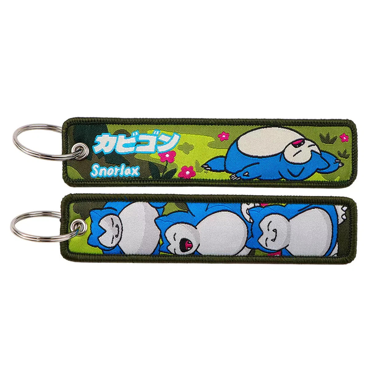 Snorlax Pokémon Embroidered Key Tag, Double‑Sided Woven Keychain Lanyard, Metal Key Ring, Anime Backpack Jet Tag Ornament for Collectors ****