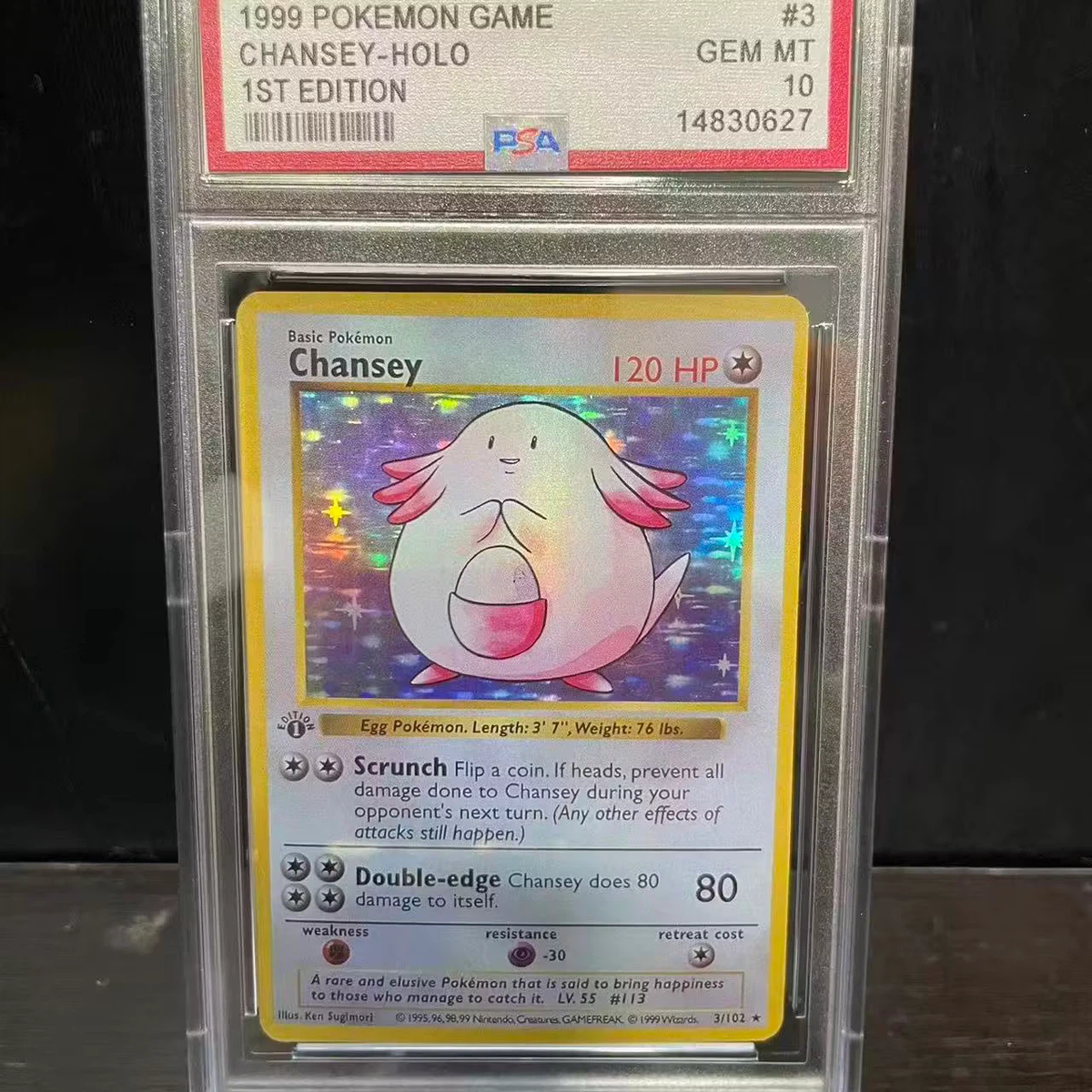 1999 Pokemon Base Set 1st Edition Chansey‑Holo #3/102 PSA 10 Gem Mint Vintage Holo Card
