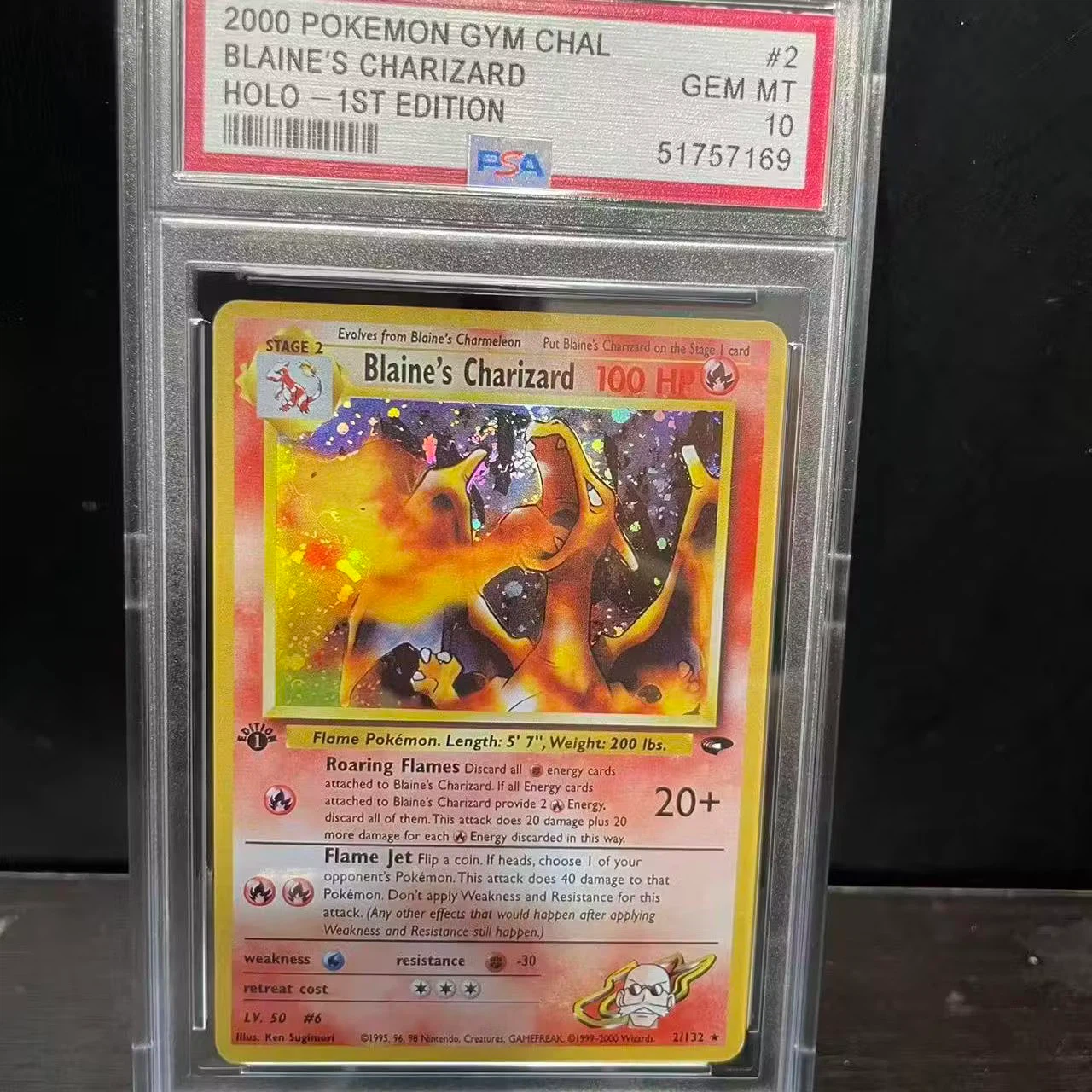 2000 Pokemon Gym Challenge 1st Edition Blaine’s Charizard‑Holo #2/132 PSA 10 Gem Mint Vintage Holo Card