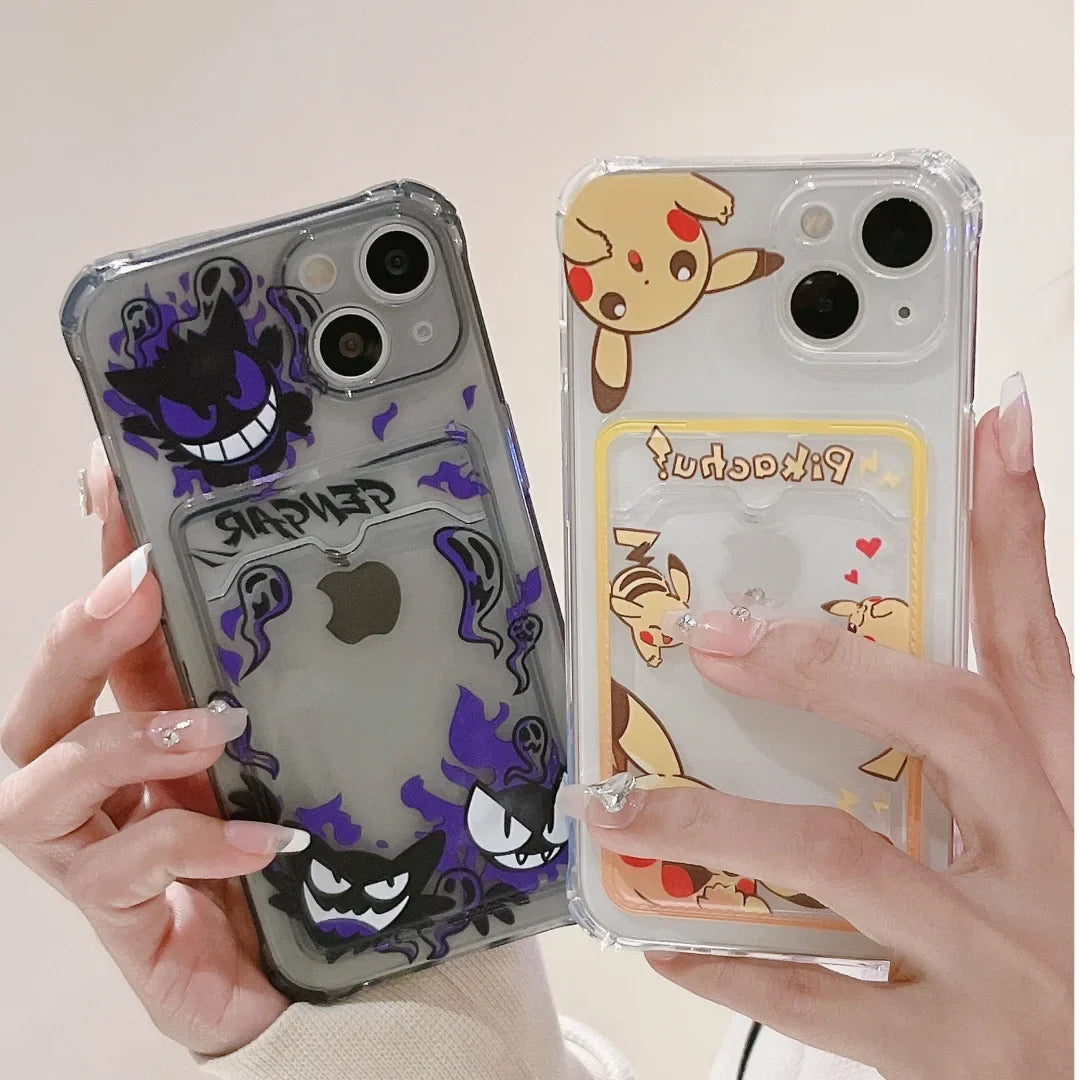 Cute Gengar Pikachu Card Pocket Phone Case For iPhone