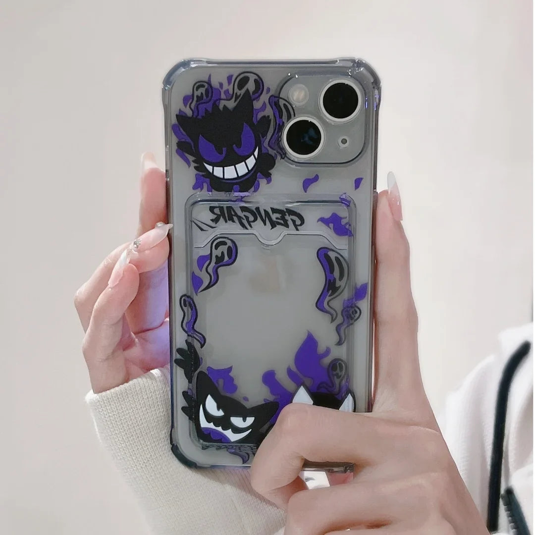 Cute Gengar Pikachu Card Pocket Phone Case For iPhone