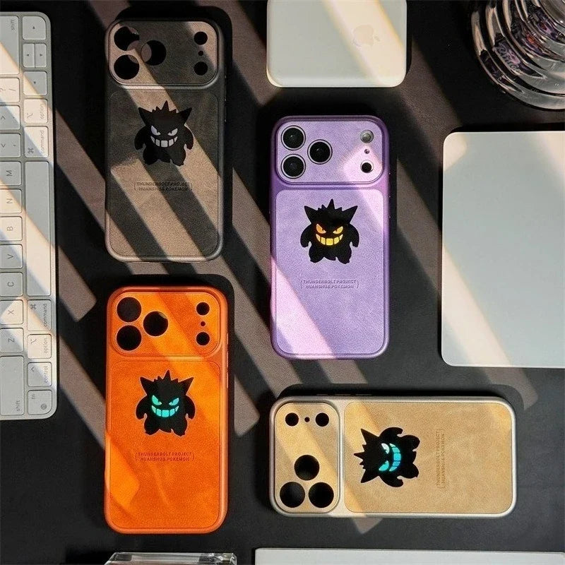 Anime Cartoon Gengar Laser Leather Texture Phone Case For iPhone