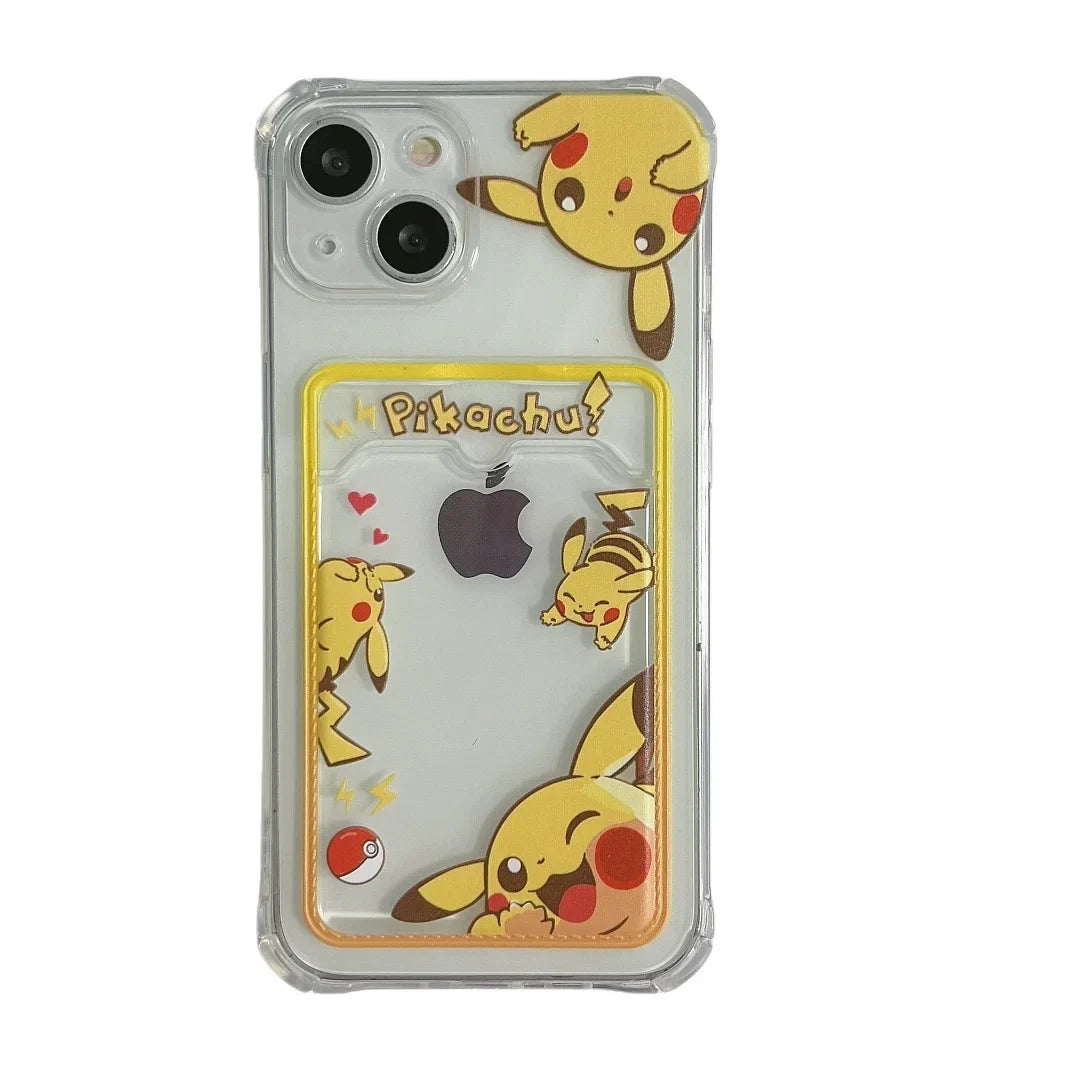 Cute Gengar Pikachu Card Pocket Phone Case For iPhone