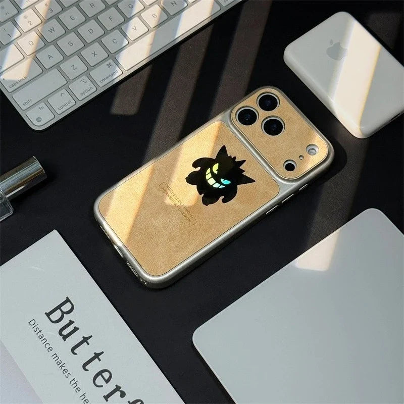 Anime Cartoon Gengar Laser Leather Texture Phone Case For iPhone