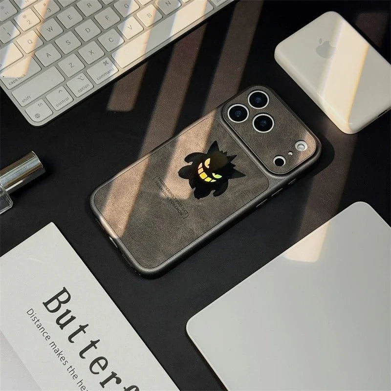 Anime Cartoon Gengar Laser Leather Texture Phone Case For iPhone