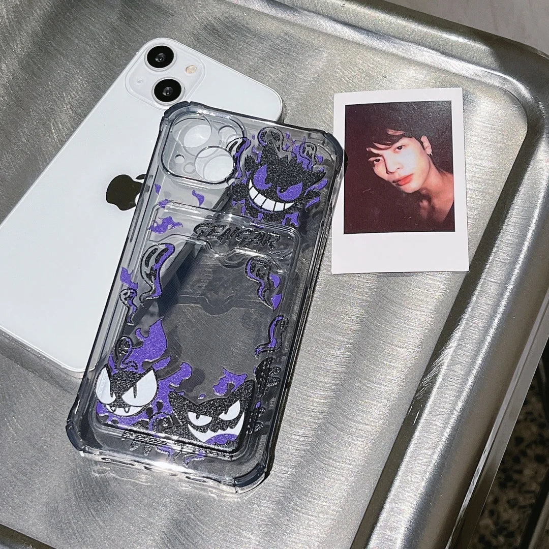 Cute Gengar Pikachu Card Pocket Phone Case For iPhone