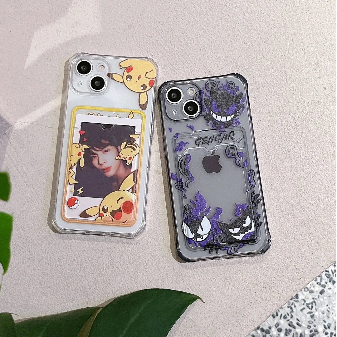 Cute Gengar Pikachu Card Pocket Phone Case For iPhone