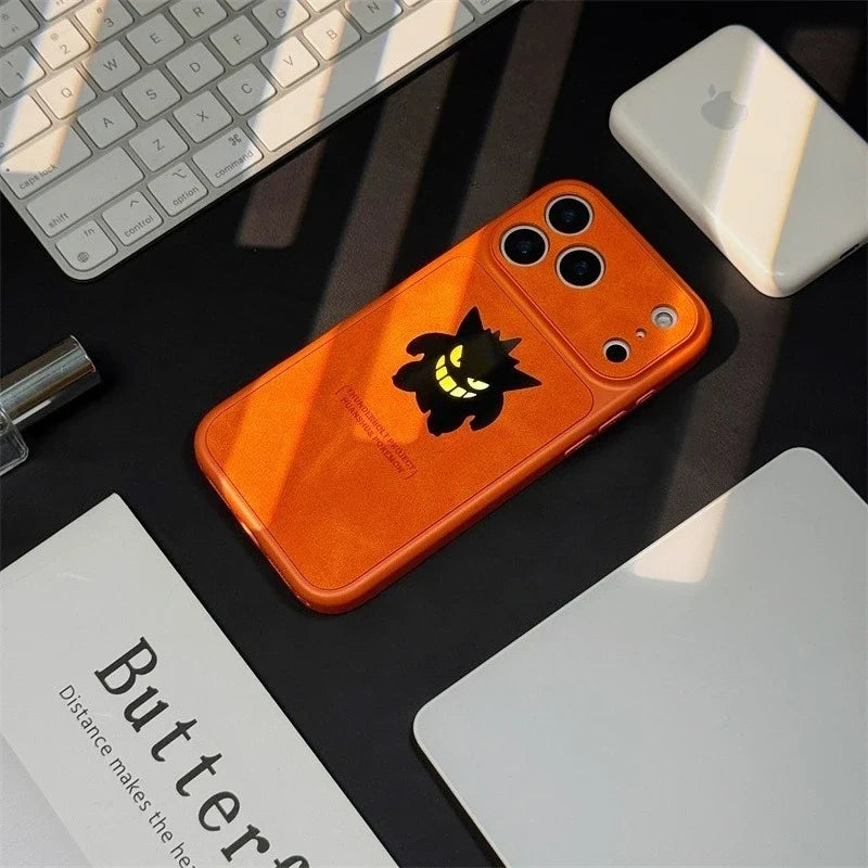 Anime Cartoon Gengar Laser Leather Texture Phone Case For iPhone
