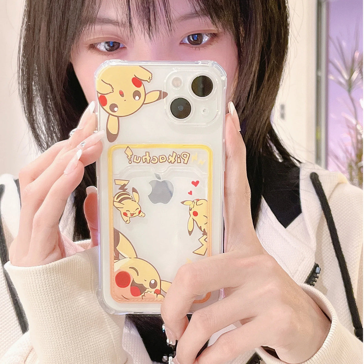Cute Gengar Pikachu Card Pocket Phone Case For iPhone